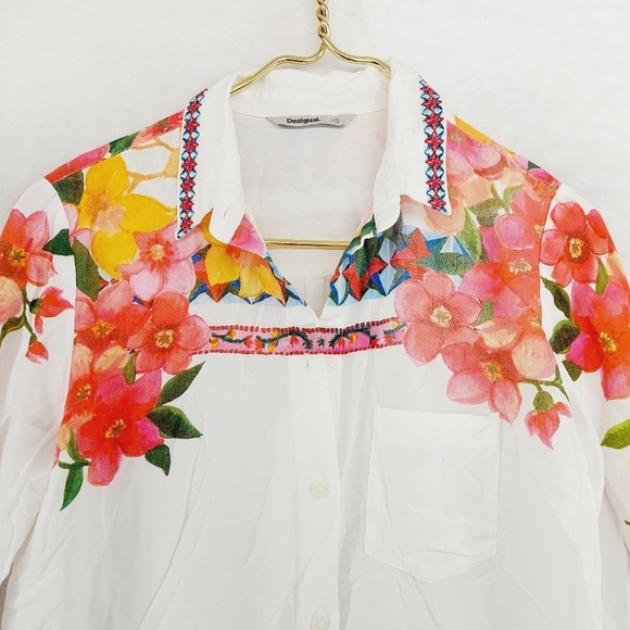 Desigual White Floral Laurene Summer Boho Shirt Blouse P6510 - Picture 3 of 9
